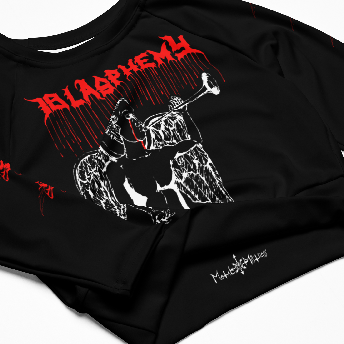 Blasphemy Blood Upon the Altar Official Long Sleeve Crop Top by Metal Mistress
