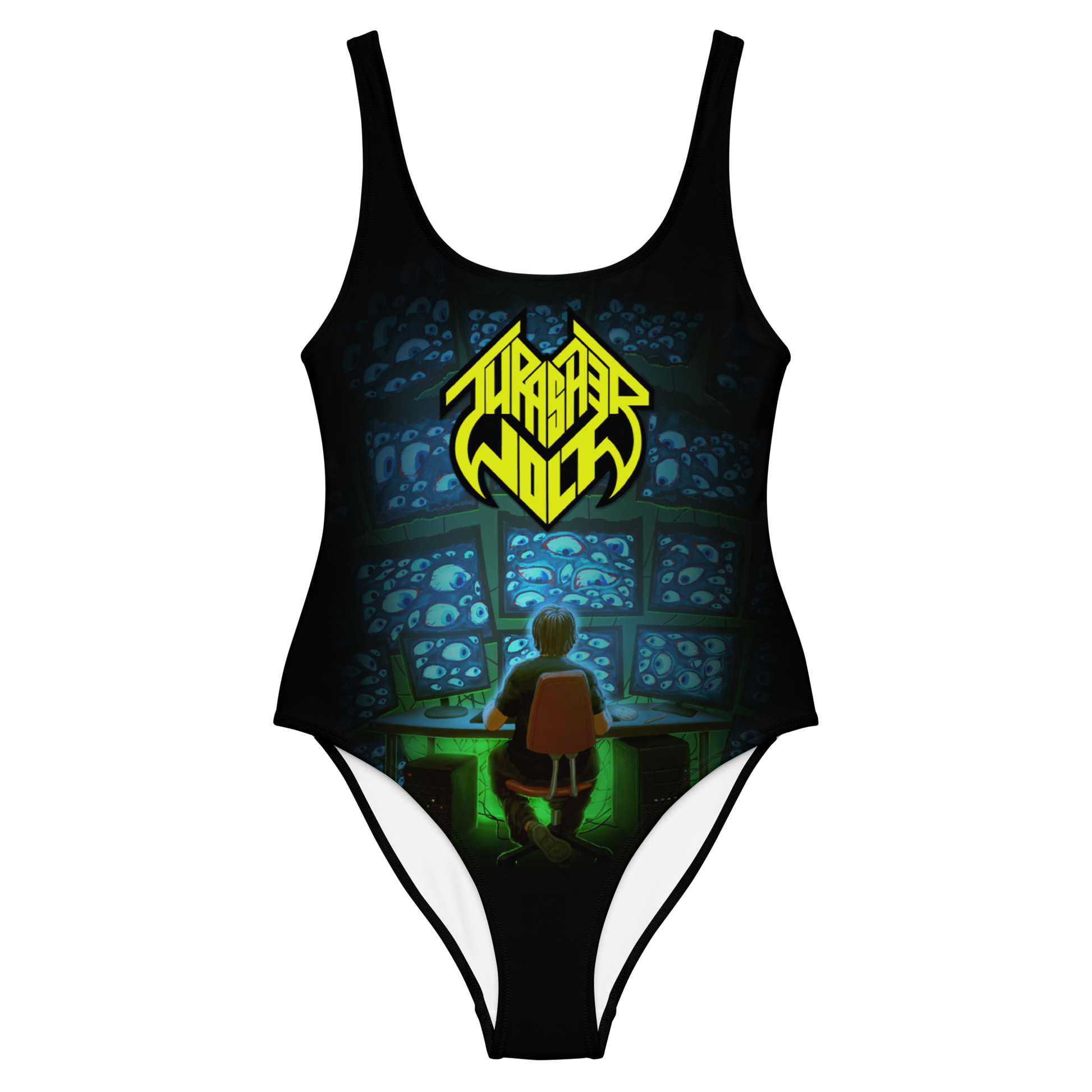 Thrasherwolf A Thousand Eyes official one-piece swimsuit by Metal Mistress