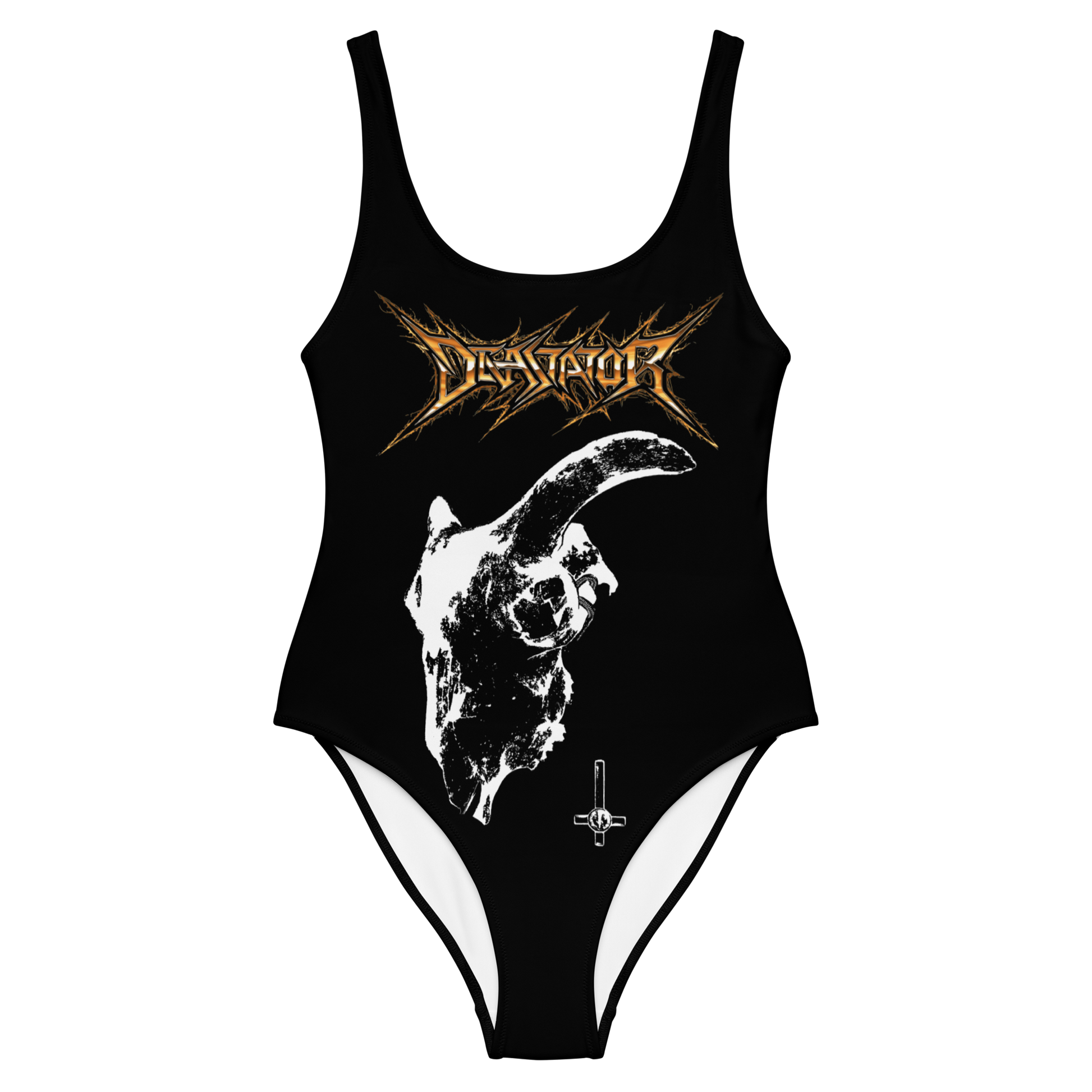 Devastator Goat Head official one piece swimsuit by Metal Mistress