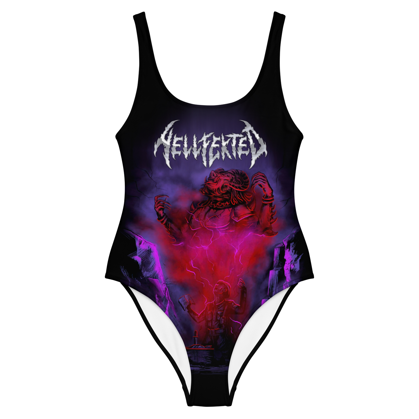 Hellfekted Demonic Book official one piece swimsuit by Metal Mistress