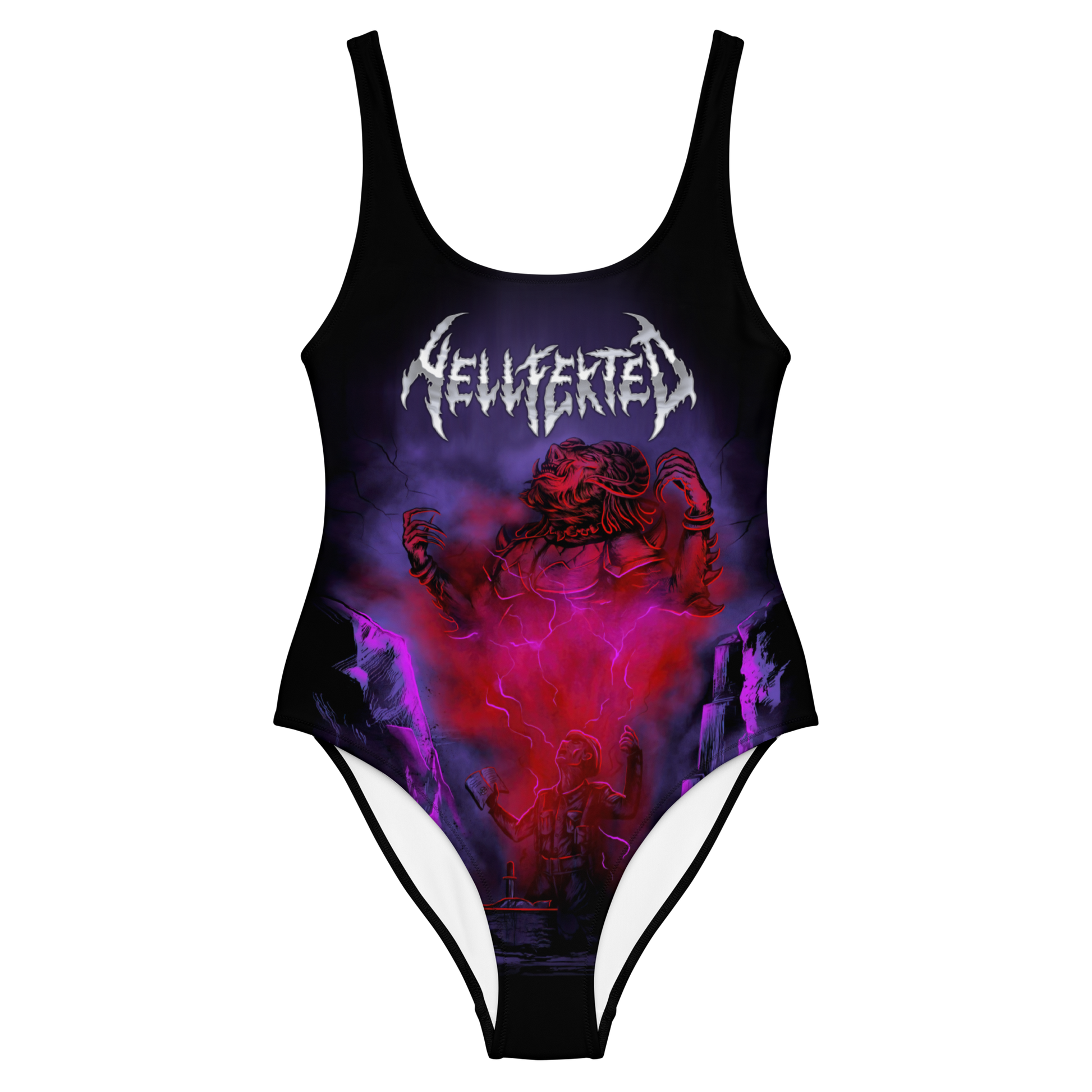 Hellfekted Demonic Book official one piece swimsuit by Metal Mistress