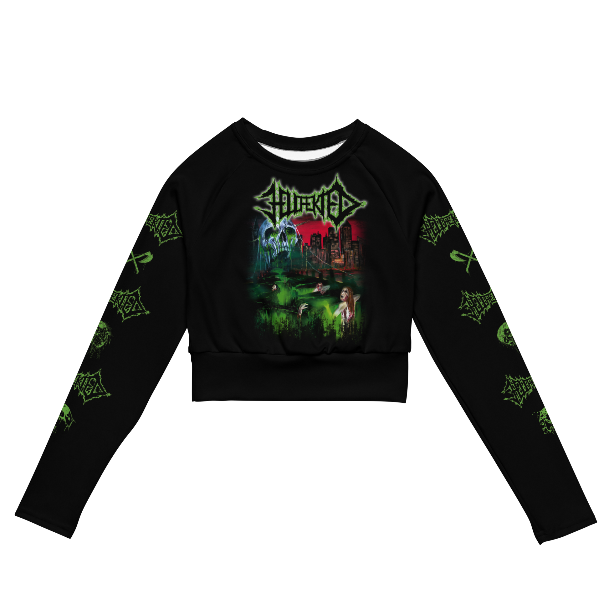 Hellfekted Woe to the Kingdom of Blood official long sleeve crop top by Metal Mistress 