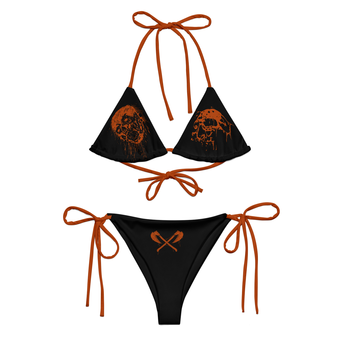 Hellfekted Orange Skulls official bikini swimsuit by Metal Mistress