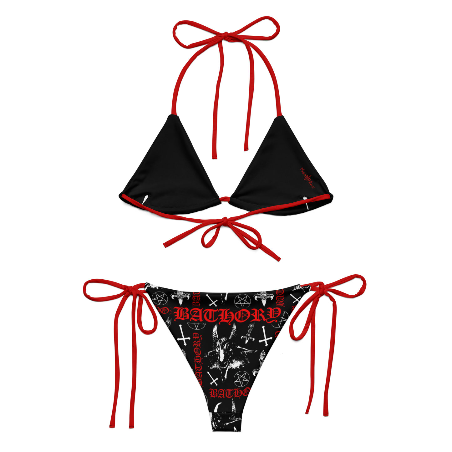 BATHORY Black and White Pattern with Red Logo Bikini Swimsuit