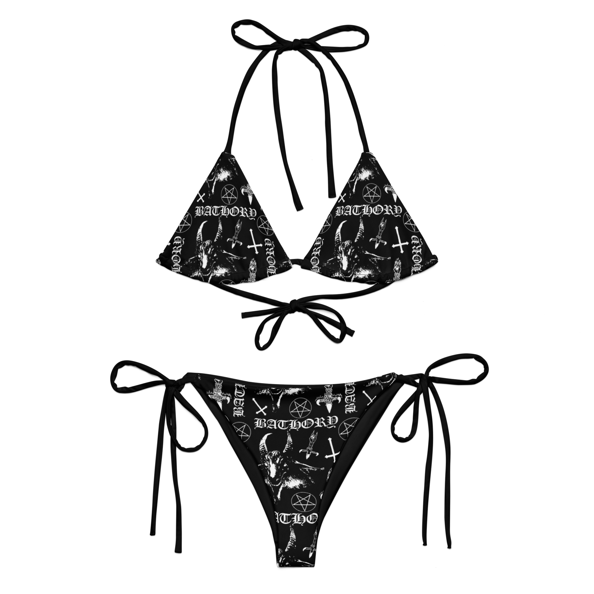 Bathory black and white pattern bikini swimsuit by Metal Mistress