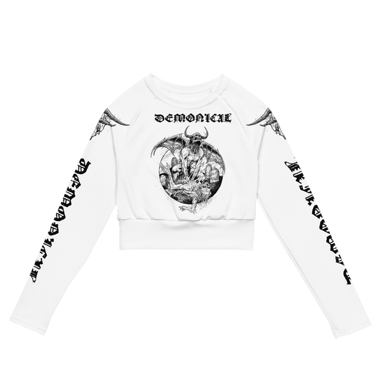 Demonical Mass Destroyer Long Sleeve Crop Top by Metal Mistress