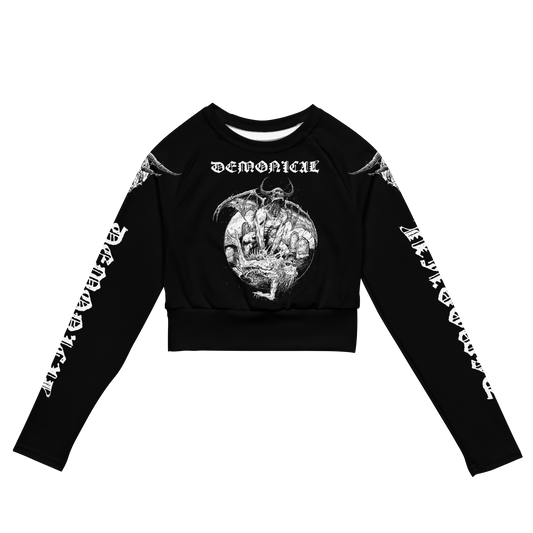 Demonical Mass Destroyer Long Sleeve Crop Top by Metal Mistress