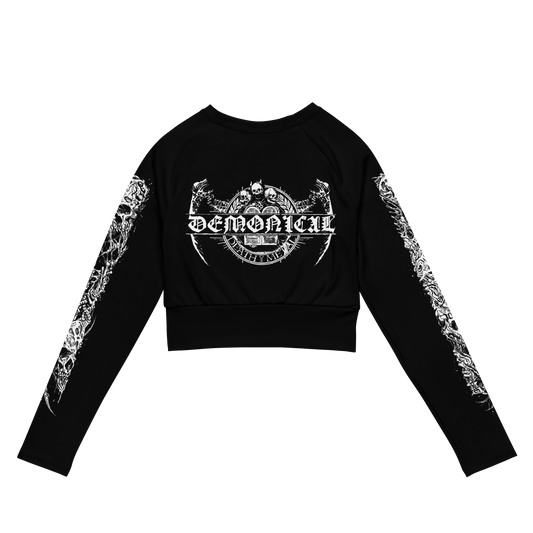 Demonical World Domination Long Sleeve Crop Top by Metal Mistress
