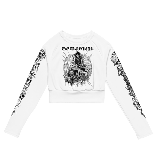 Demonical World Domination Long Sleeve Crop Top by Metal Mistress