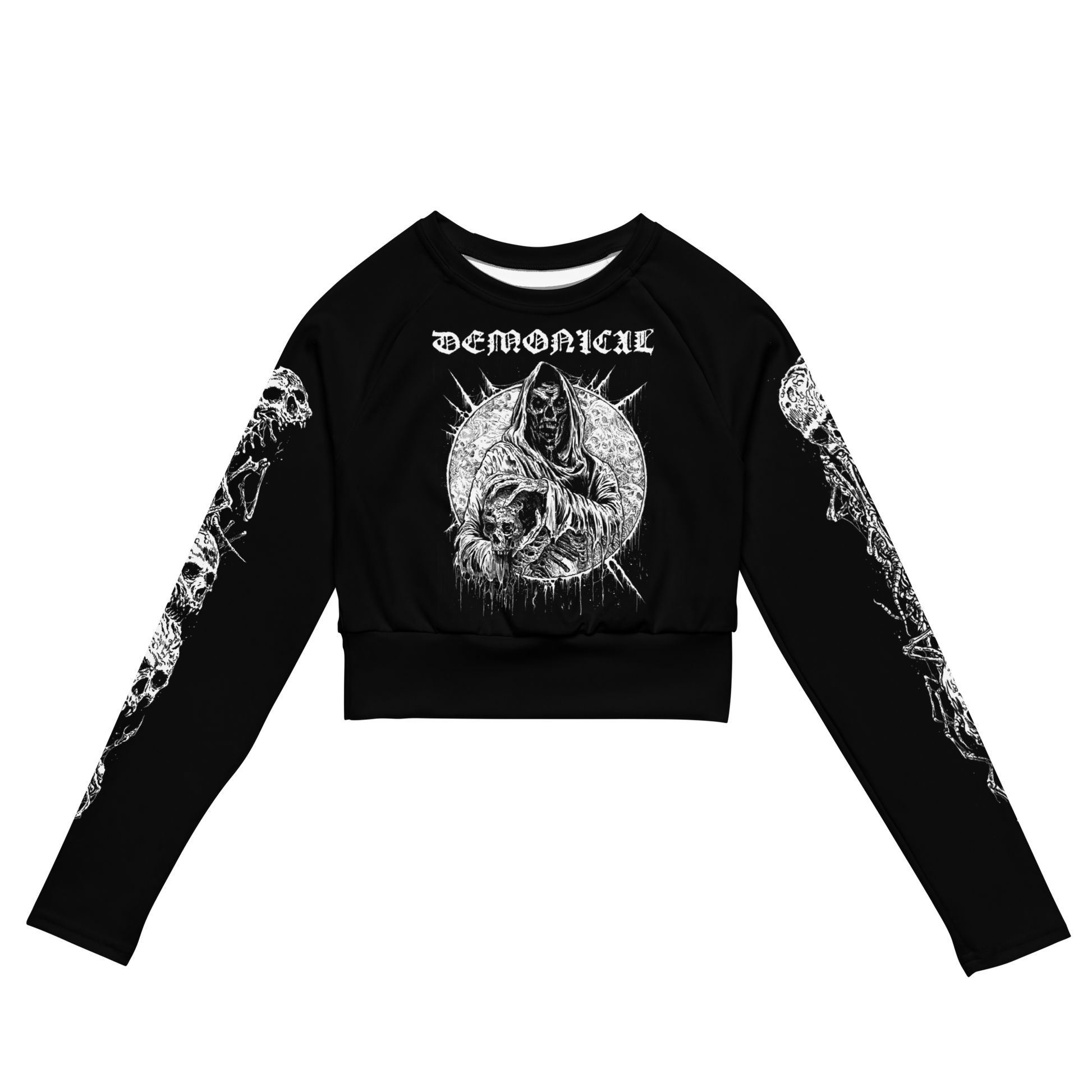 Demonical World Domination Long Sleeve Crop Top by Metal Mistress