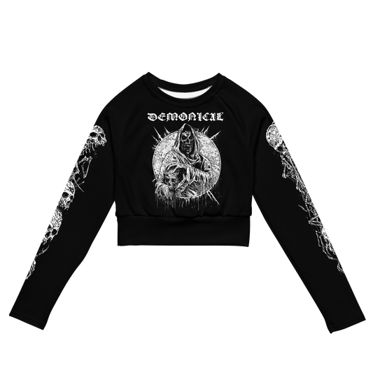 Demonical World Domination Long Sleeve Crop Top by Metal Mistress