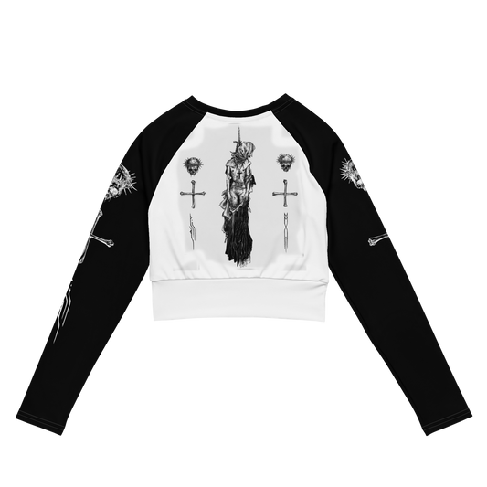 Nunslaughter Angelic Dread official long sleeve crop top with black sleeves by Metal Mistress