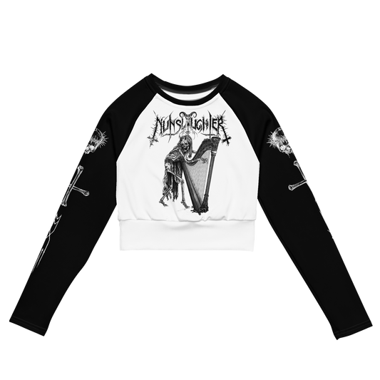 Nunslaughter Angelic Dread official long sleeve crop top with black sleeves by Metal Mistress