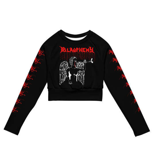 Blasphemy Blood Upon the Altar Official Long Sleeve Crop Top by Metal Mistress