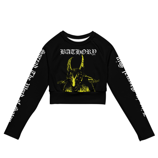 Bathory Yellow Goat Long Sleeve Crop Top by Metal Mistress